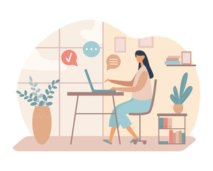 Wall Mural - woman working on remote project at home