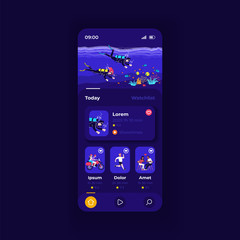 Poster - Video streaming application smartphone interface vector template. Mobile app page dark design layout. Vloggers channel screen. Flat UI for application. Entertaining content on phone display