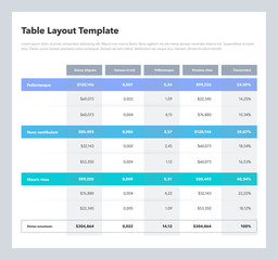 Leinwandbilder - Modern business table layout template with the total sum row and place for your content. Flat design, easy to use for your website or presentation.