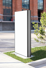 Wall Mural - Blank white vertical pylon stand mockup brick building, side view