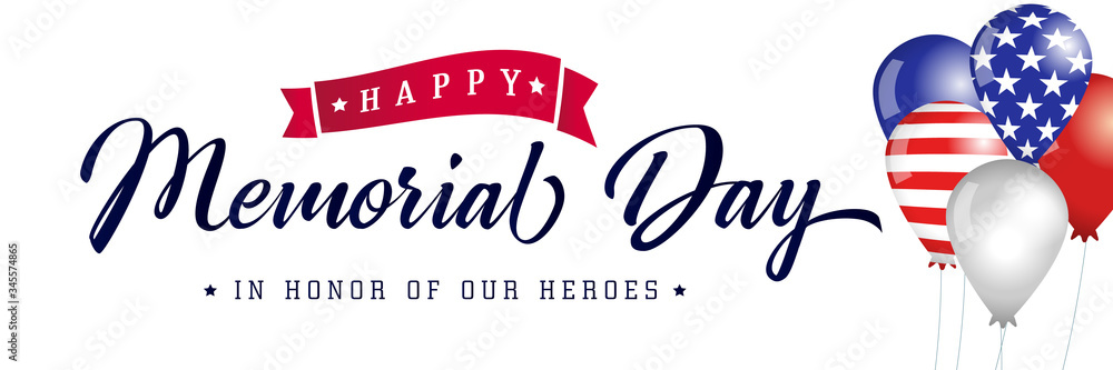 Happy Memorial Day typography poster, american balloons with flags. Memorial Day USA, flag vector illustration background - obrazy, fototapety, plakaty 