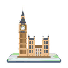 Map In The Smartphone. Big Ben On The Map. Vector.