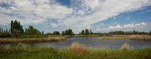 Lake, Silence, Noon, Duck Creek.Surrounded By A Stunning Landscape.Preserved Places On The Left Bank Of The Lower Dnepr.Panoramma.Hunting Grounds.