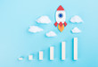 Rocket and chart on cloud blue sky background business financial start up growth success concept object design