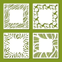 Wall Mural - Set of square frames with openwork floral pattern of flowers and leaves. Copy space in the middle. Template for plotter laser cutting of paper, metal, plywood, wood (cnc). Vector illustration.