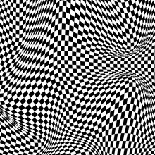 Abstract Black And White Curved Grid Vector Background. Abstract Black And White Geometric Pattern With Squares. Contrast Optical Illusion. Vector Illustration