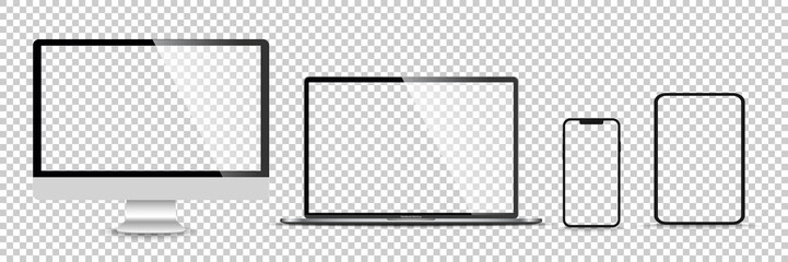 Realistic set of monitor, laptop, tablet, smartphone - Stock Vector illustration
