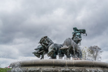 Gefion Fountain (Gefionspringvandet 1899) In Copenhagen. Gefion Fountain Depicting Legendary Norse Goddess Driving Four Oxen. Designed By Danish Artist Anders Bundgaard. Denmark