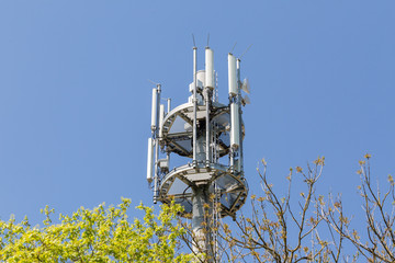 View on the top part of a mobile phone / telecommunications mast