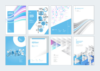 Wall Mural - Set of brochure, annual report, business plan cover design templates. Vector illustrations for business presentation, business paper, corporate document, flyer and marketing material.