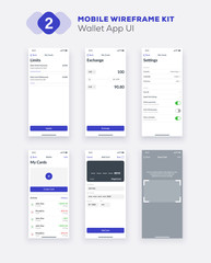 Wall Mural - wireframe ui kit for smartphone. mobile app ux design. new os wallet, credit card, finances, currenc