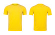 Yellow T-shirts front and back on white background.