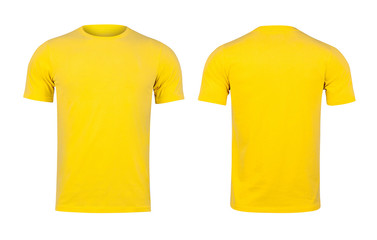 Wall Mural - Yellow T-shirts front and back on white background.