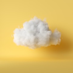 3d render, white fluffy cloud levitating inside the room. object isolated yellow background, modern 
