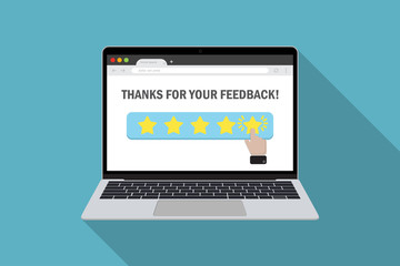 Aufkleber - Laptop with customer choice product evaluation in star rating in a flat design