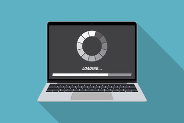 Poster - Laptop with loading process system in a flat design