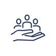 © Bro Vector - Hand holding people thin line icon. Cooperation, career, protection isolated outline sign. Teamwork and business concept. Vector illustration symbol element for web design and apps