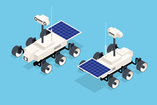 Isometric Rover Moon Or Mars Rover, Robotic Space Autonomous Vehicle. Space Expedition.