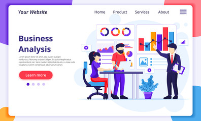 Wall Mural - business analysis concept, people sitting on desk work with charts and graphic data visualization. m
