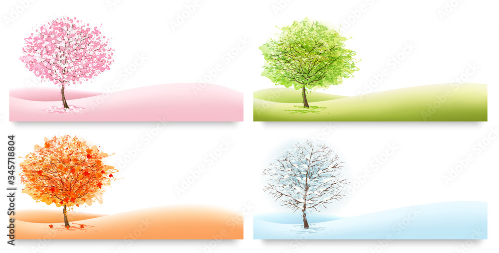 Four Nature Backgrounds with stylized trees representing different ...