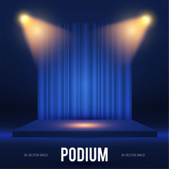 Wall Mural - square podium. scene, pedestal and 3d platform with spotlights and stage curtain. advertising, award