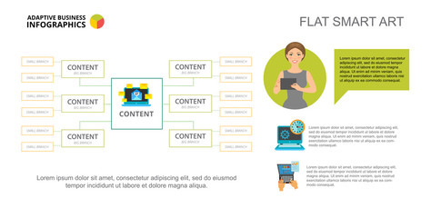 Six branches mind map slide template. Business data. Envelope, content, design. Creative concept for infographic, project. Can be used for topics like IT, Internet, marketing.