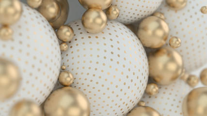 Wall Mural - abstract background with 3d spheres. gold and white bubbles. jewelry cover concept. horizontal banne