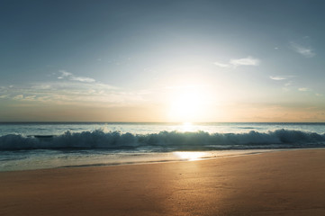 Wall Mural - sunset on seychelles beach, mahe island