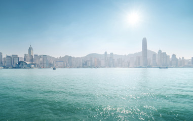 Fototapete - sunny Hong Kong harbour, China