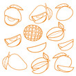 Set of linear drawing mango isolated on white background. Sketch for coloring booking page. Vector illustration