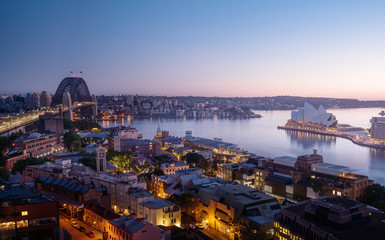 Poster - sunrise, Aerial view of Sydney with Harbour Bridge, Australia