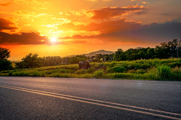 Oklahoma landscape at sunset.  Wichita Mountain Wildlife Preserve, Lawton, Oklahoma, United States. 