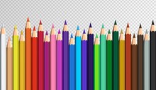 Colored Pencils Laying In Row. Colorful Rainbow Set.
