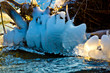 frozen river bank with abstract ice forms