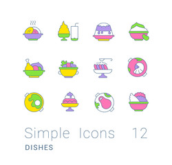 Poster - Set of Simple line Icons of Dishes