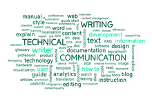 Technical Writing Word Cloud. Technical Writer Or Communicator, Documentation, Profession Concept. Illustration.