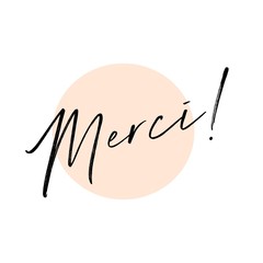 Wall Mural - Merci Card. Hand Written Lettering for Title, Heading, Photo Overlay, Wedding Invitation, Thank You Message.