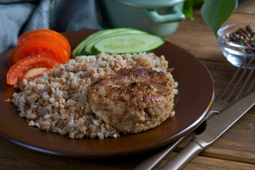 Wall Mural - cutlet with buckwheat and vegetables