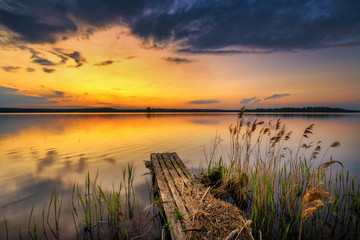 Wall Mural - beautiful summer sunset at lake