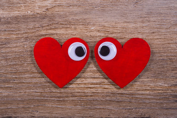 Two wooden red hearts, Love and Valentine's Day concept