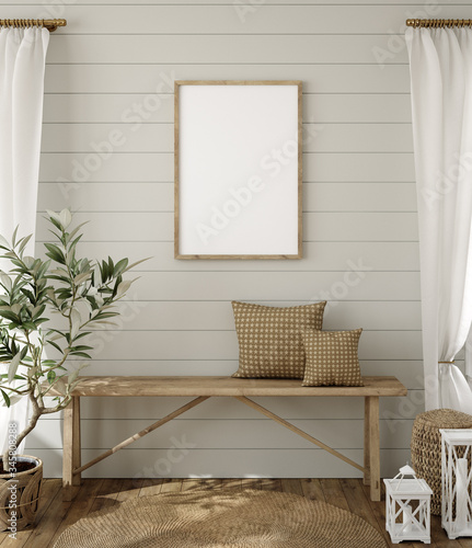 Fotomural Mockup in farmhouse interior background, 3d render