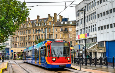 Sticker - City tram at Cathedral station in Sheffield, England