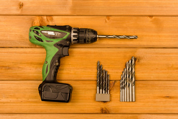 Set of hand repair tools on a wooden background. Do it yourself (DIY) concept. Top view