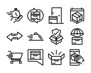 Canvas Print - delivery cargo service logistic shipping commerce icons set line style