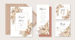 Luxury beige and terracotta boho wedding invitation set with pampas grass dried leaves, calla lily and orchid illustration
