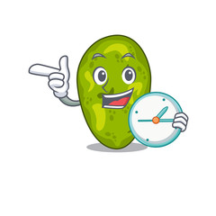 Canvas Print - Cyanobacteria mascot design concept smiling with clock