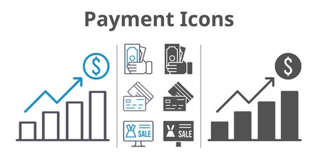 payment icons icon set included profits, online shop, money, credit card icons