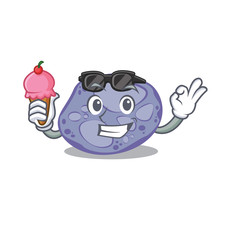 Sticker - Cartoon design concept of blue planctomycetes having an ice cream