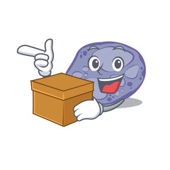 Sticker - An picture of blue planctomycetes cartoon design concept holding a box