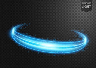 Wall Mural - Abstract blue line of light with blue sparks, on a transparent background, isolated and easy to edit